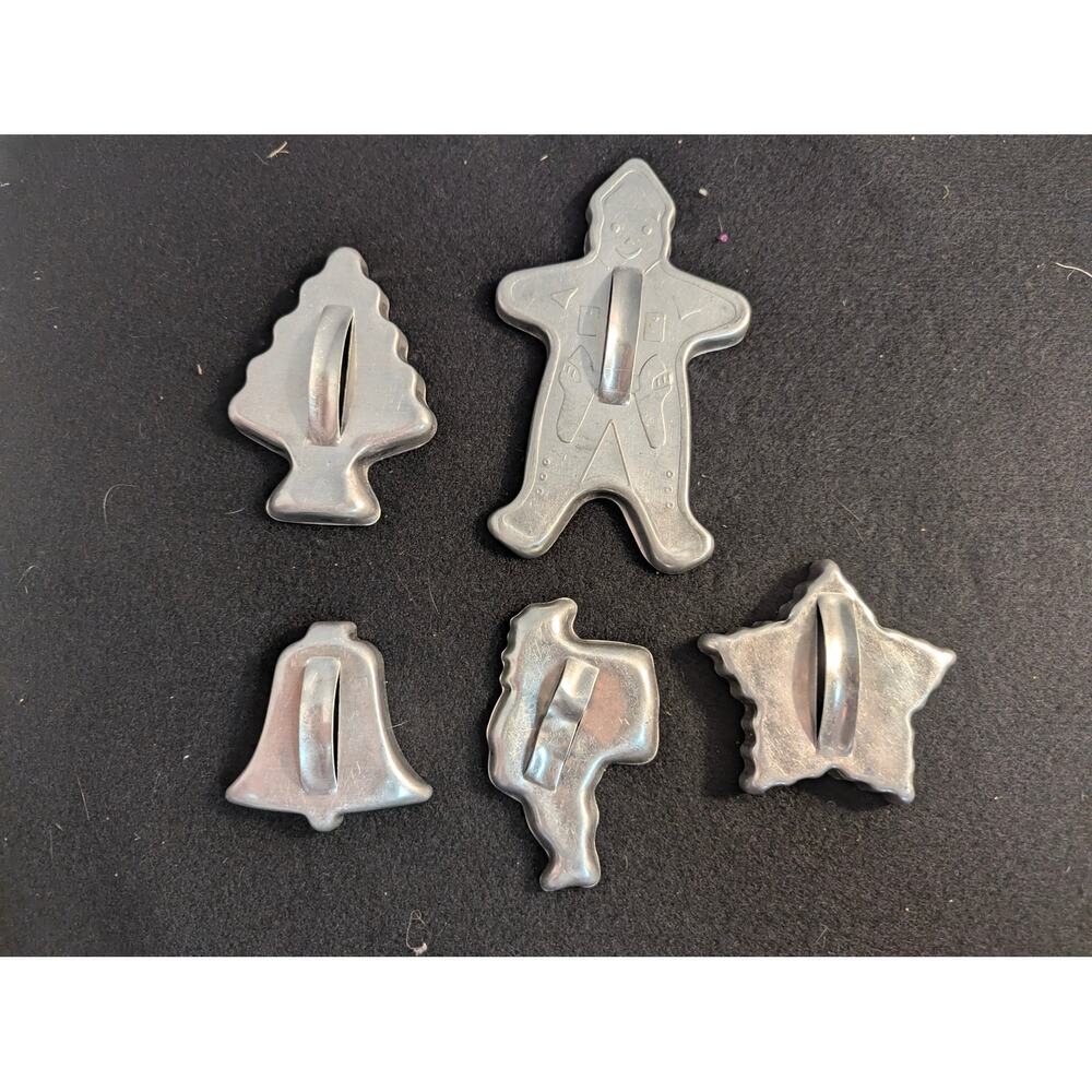 Vintage Metal Aluminum Christmas Cookie Cutters Handle Set of 5 Holiday
